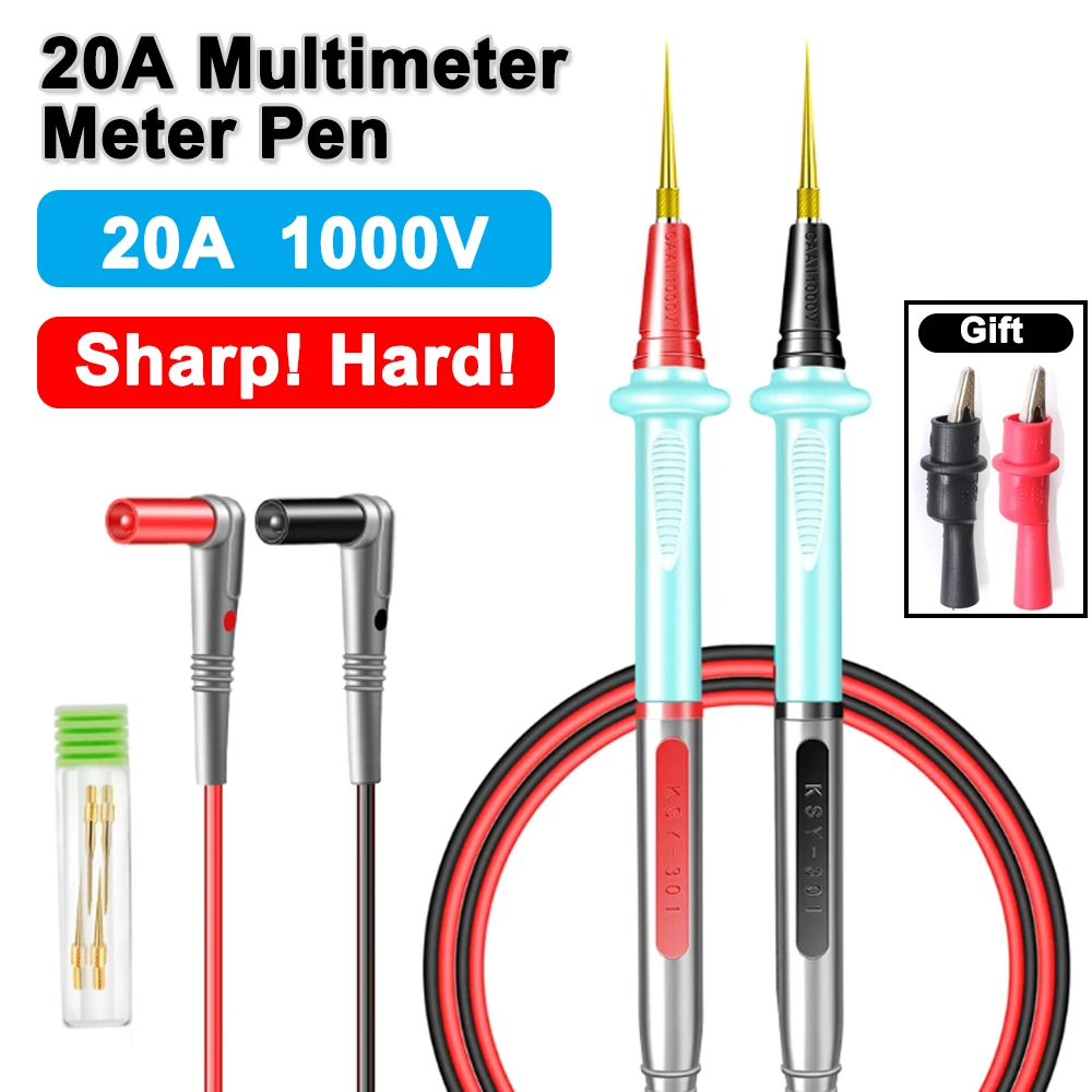 1000V 20A Silicone Test Lead High-precision Measurement Multimeter Probe Test Pin Wire Pen Alligator 1 Pairs for Surveying