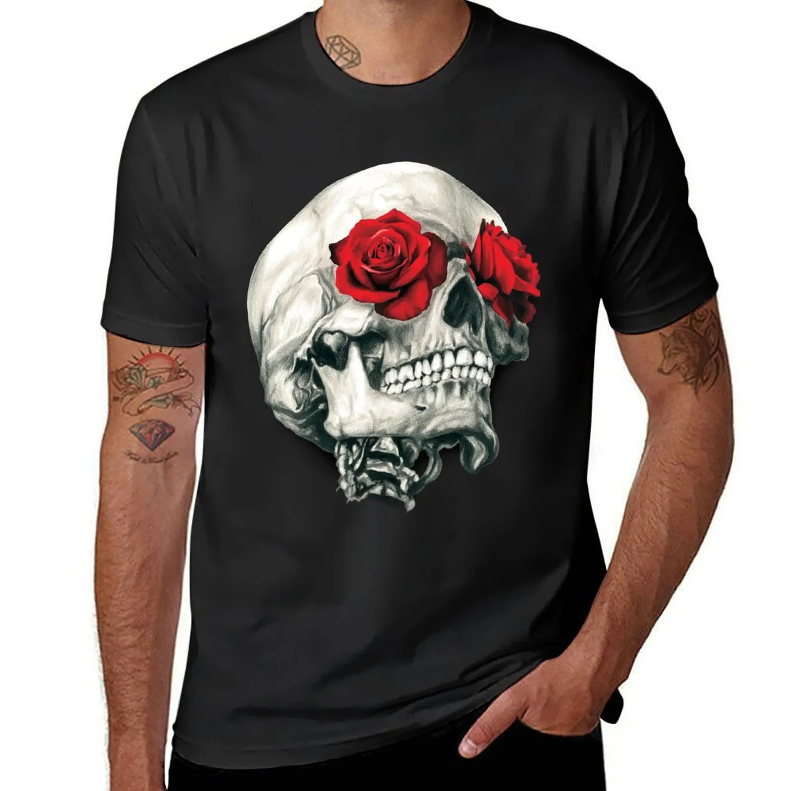 Rose Eye Skull T-Shirt boys animal print blacks Men's cotton t-shirt