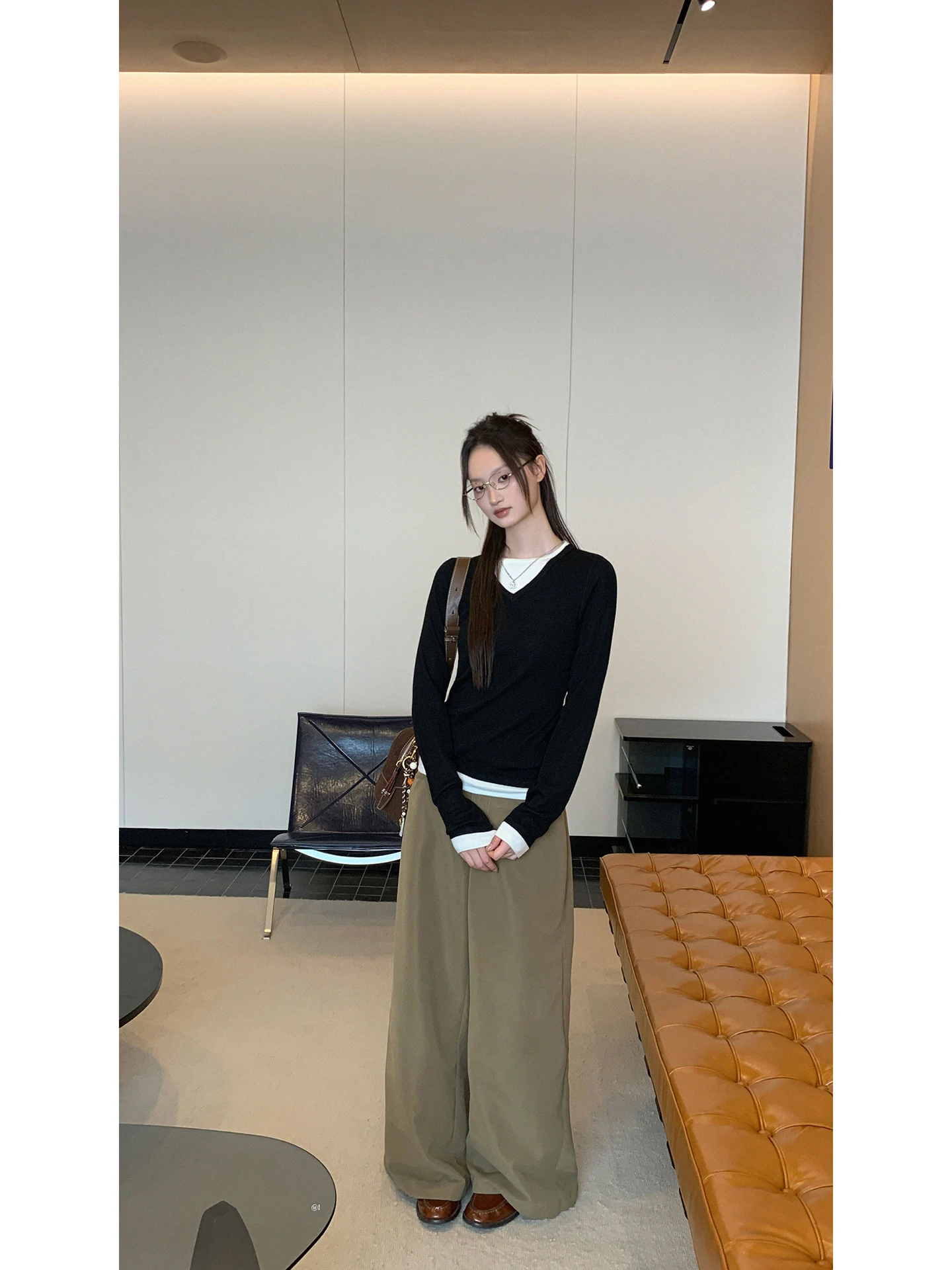 Afslankende Bla gebreide trui Bovenkleding Nep tweedelig Sle Commute Faion Dames Loose Fit Lang Sve V-Ne Normale Le...