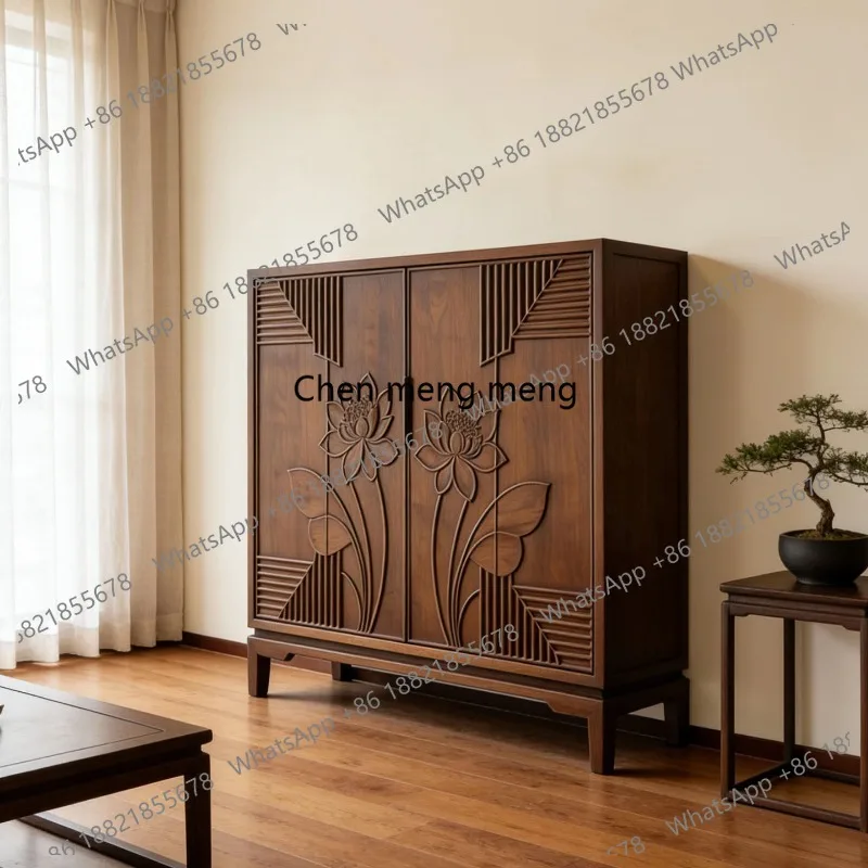 

New Chinese style, dining side cabinet, medieval wabi-sabi wind carving display, living room solid wood storage side cabinet