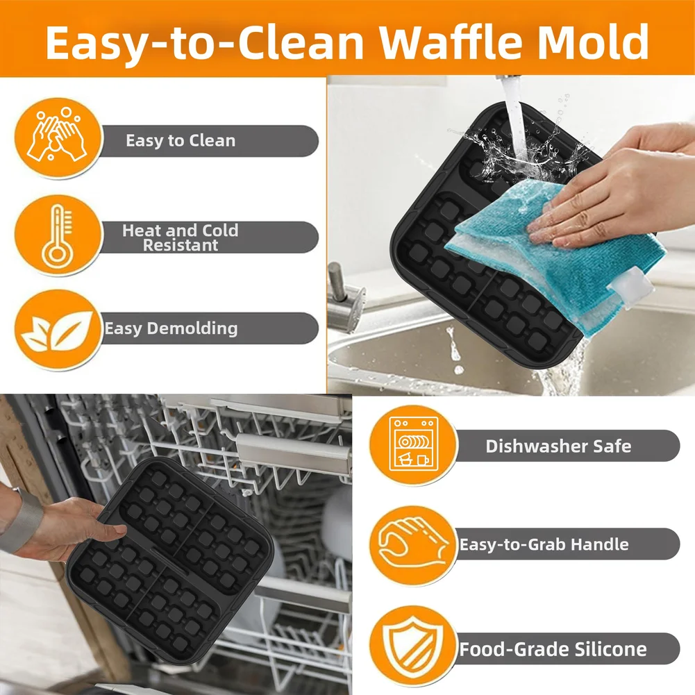 Black Reusable Silicone Waffle Designed Specifically for For Nj AF400EU AF451EU AF500EU Air Fryer 8.27in x 5.7in x 1.08in