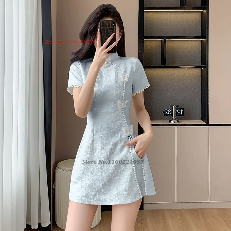 

2025, китайское сексуальное платье для ночного клуба, Cheongsam, красота, спа-униформа, национальное жаккардовое платье Ципао + шорты, комплект, рабочее платье для спа-салона в отеле