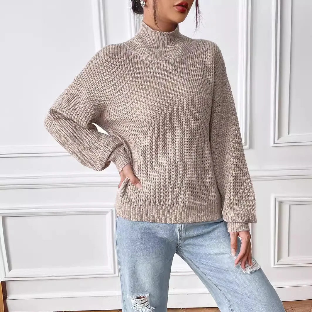 Women's Pullover Sweater with A Half-high Collar, Autumn and Winter Base Layer Top.