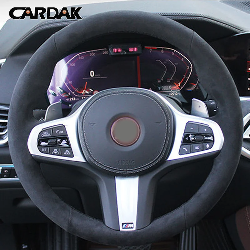 CARDAK Black Leather Suede Steering Wheel Cover for BMW M Sport G30 G31 G32 G20 G21 G14 G15 G16 X3 G01 X4 G02 X5 G05 M5