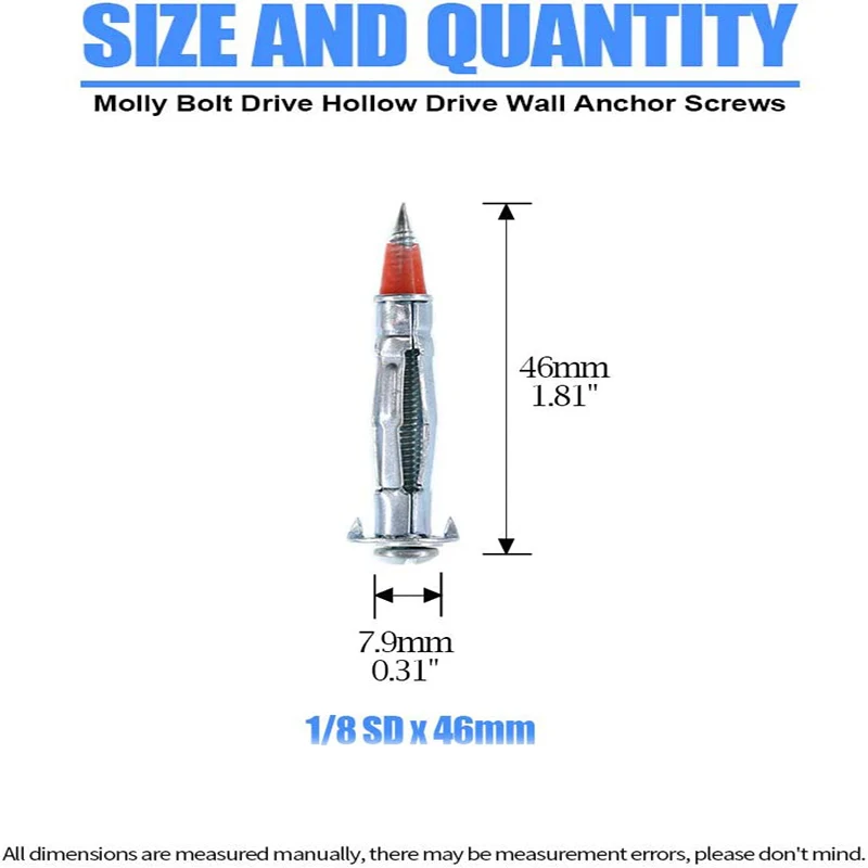 (46mm)heavy celní poplatek molly šroub pohon dutý zeď kotva šrouby sortiment souprava  sádrokartonu dutina kolíček hmoždinka