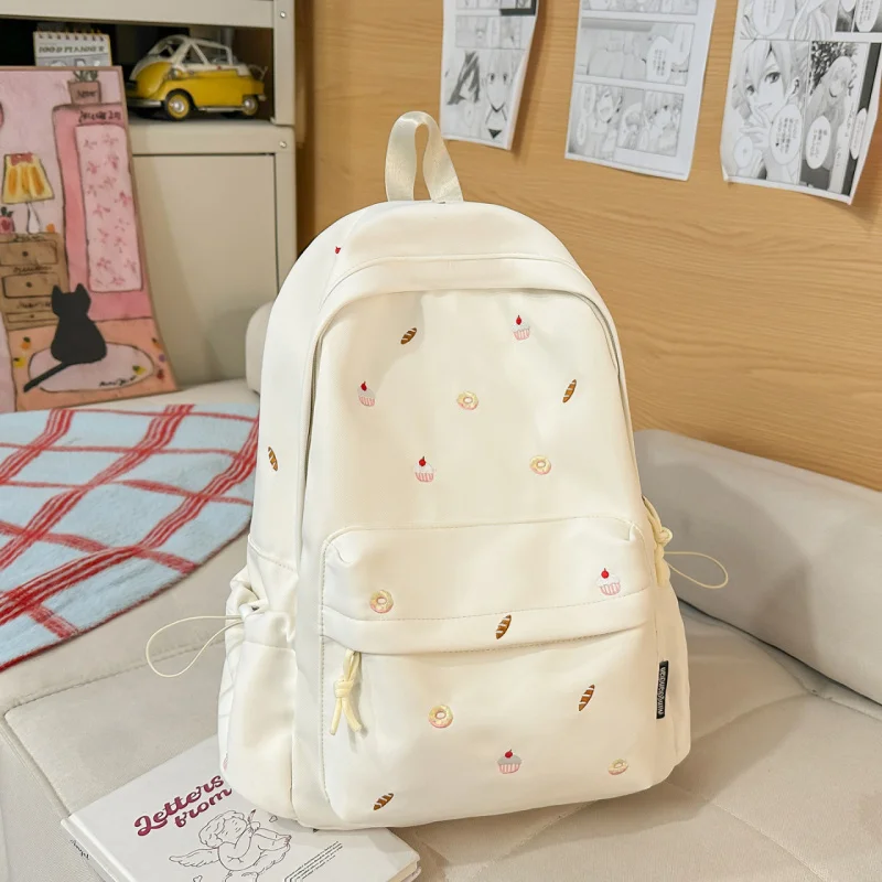 Japanese StyleinsCute Cartoon Embroidered Girl's School Backpack, Lightweight, Simple, Large Capacity, Student Campus Backpack