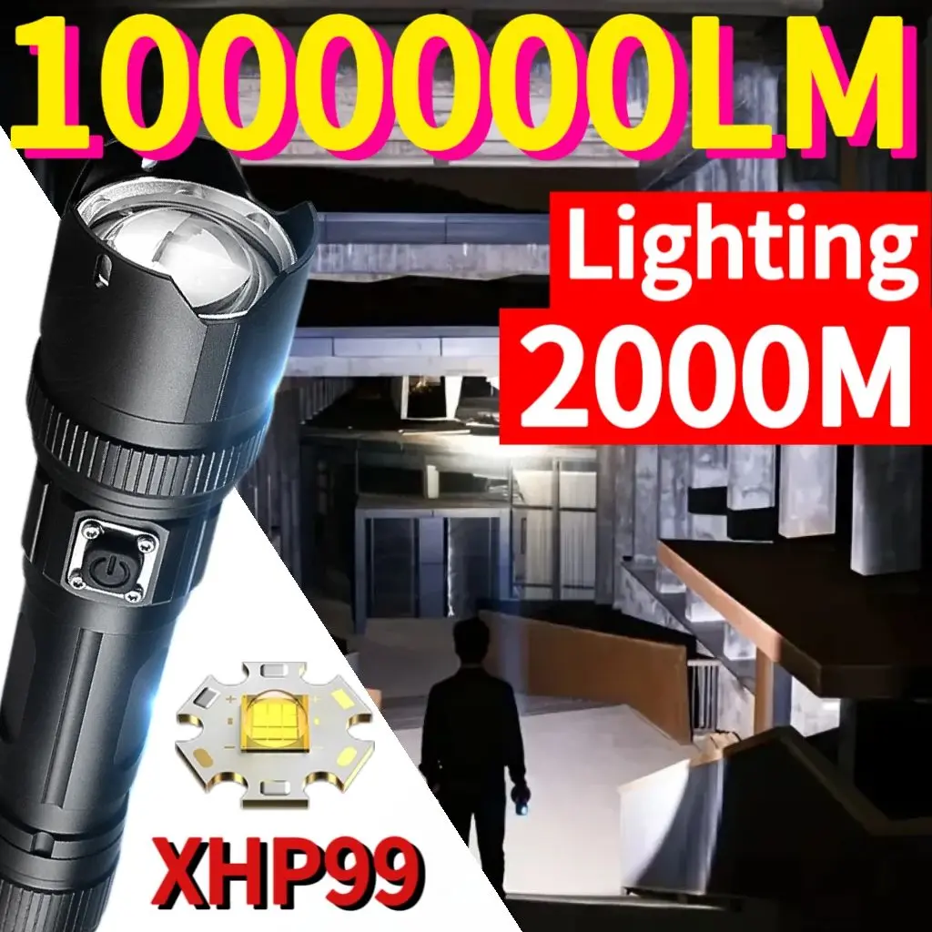 1000000 Lumen Torch Rechargeable Flashlight High Power LED Flashlight Outdoor Camping Portable Tactical Torch Fishing Lantern