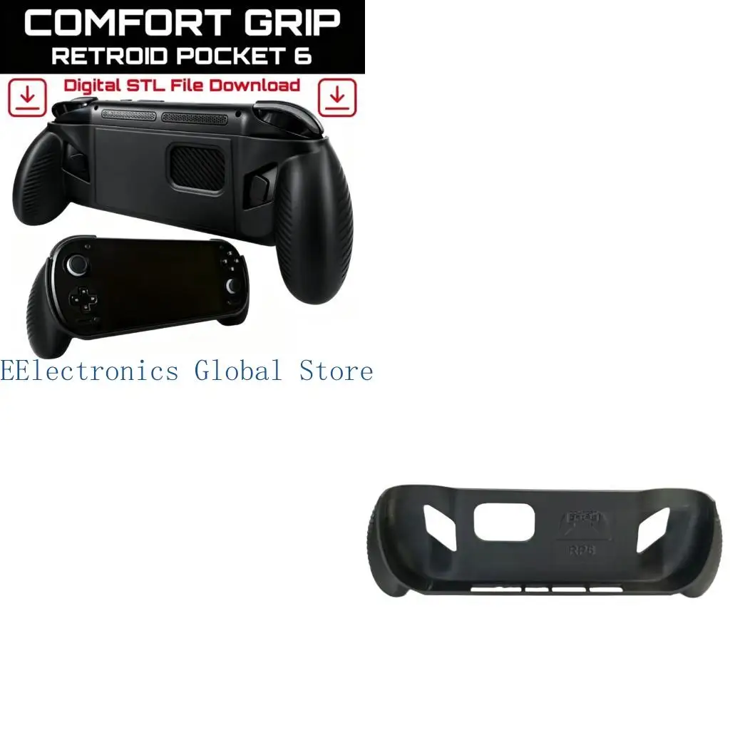 462B Gaming Handheld Grip Shell for Retroid Pocket 6, Black 3D Printed Accessory with Exposed Front Controls and Travel Gaming