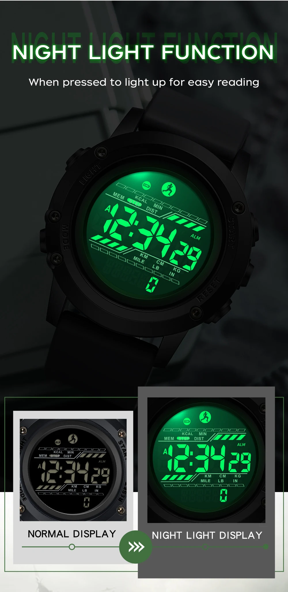 패션 SANDA 2180 학생 전자 다기능 위장 알람 스포츠 빛나는 열량계 단계 계산 디지털 시계