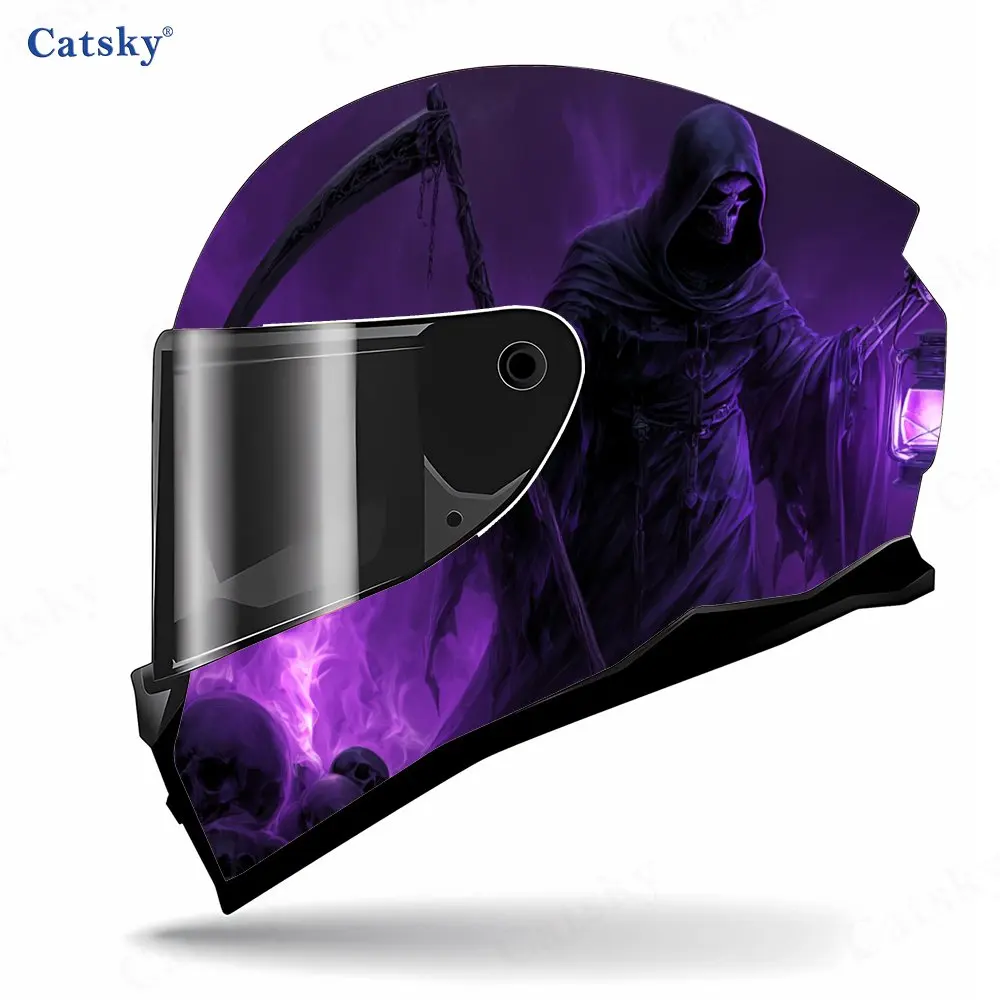 Purple-flamed Guiding Reaper Print Helmet stickers , PVC Material Multifunctional Helmet Stickers, Scratch-Resistant & Fade-Proo view 3