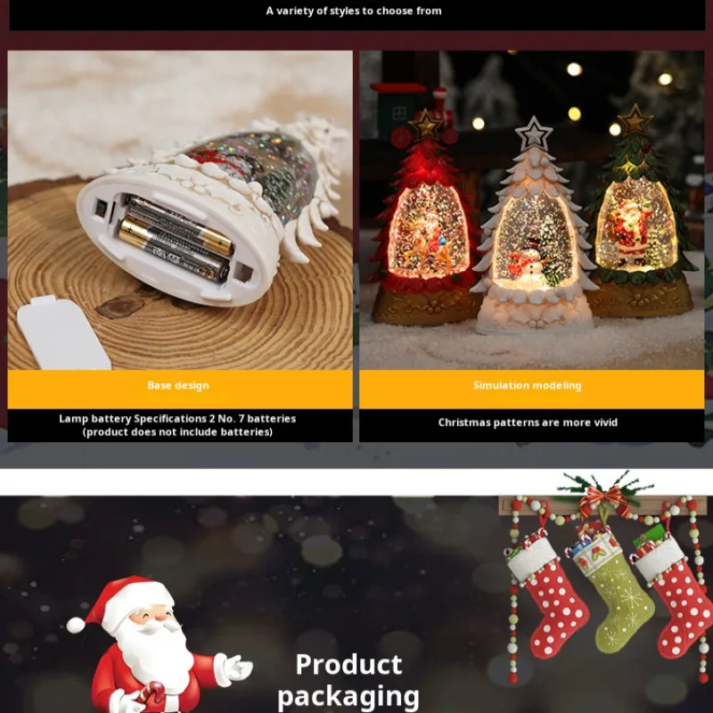 Christmas LED Night Light Stanta Claus Snowman Lantern Lamp Xmas Tree Ornaments Hanging Light for New Year Party Decor