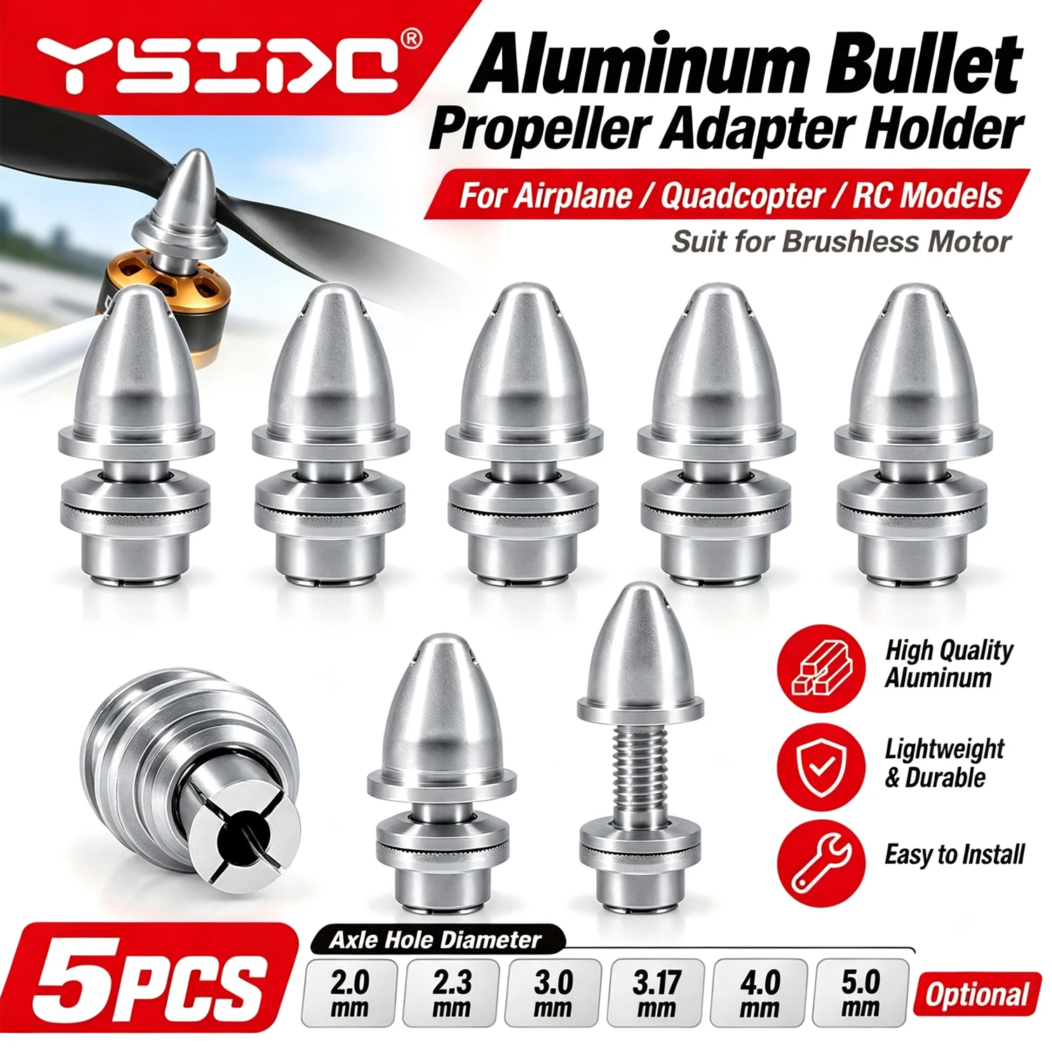 5PCS Aluminum Bullet Propeller Adapter 2mm 2.3mm 3mm 3.17mm 4mm 5mm for RC Airplane Spinner Quadcopter Brushless Motor Parts