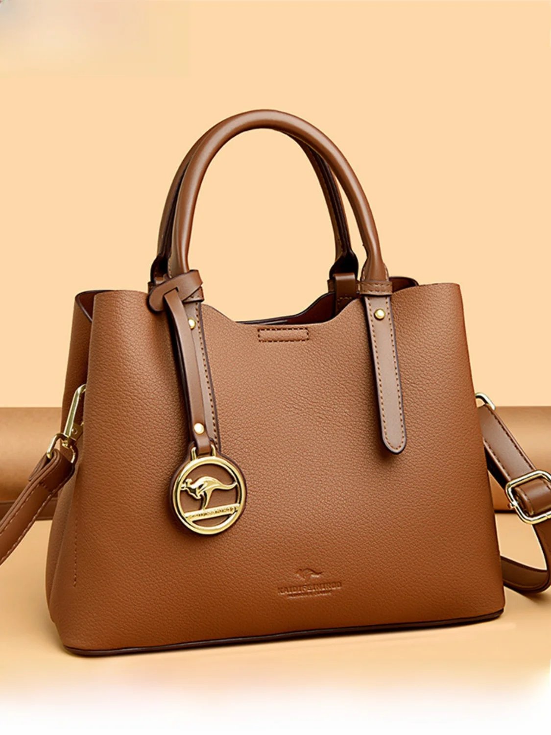 kangaroo-genuine-leather-handbag-women's-shoulder-bag-soft-cowhide-crossbody-mom-bag-casual-simple-style-detachable-strap