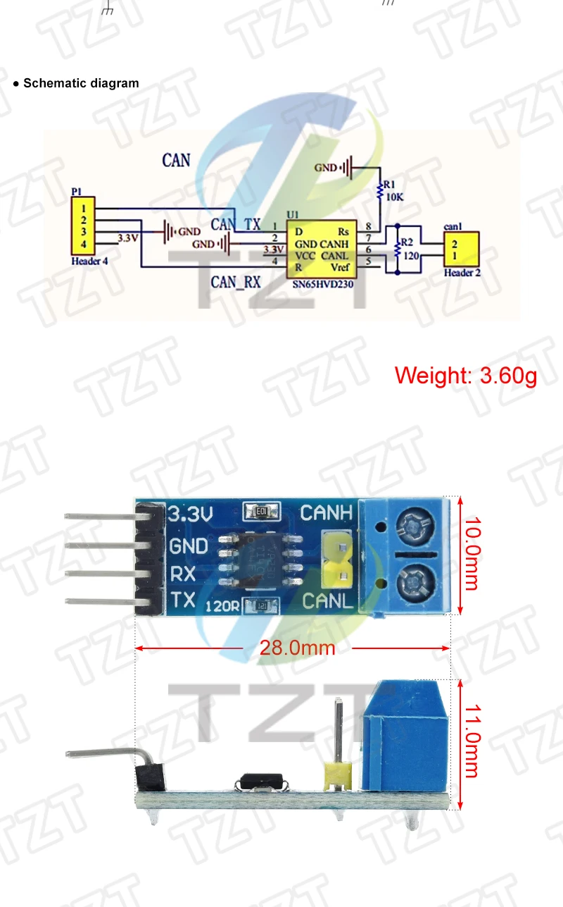 SN65HVD230 VP230 CAN-Bus-Transceiver-Modul 3,3V Hochgeschwindigkeit für Arduino Entwicklungsboard Evaluierungskit Industrieller CAN-Bus – Detail 3