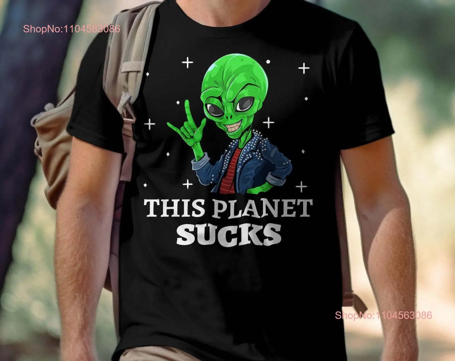 

Футболка Fun Alien Funny Green This Planet Sucks с крутым принтом и длинными или короткими рукавами