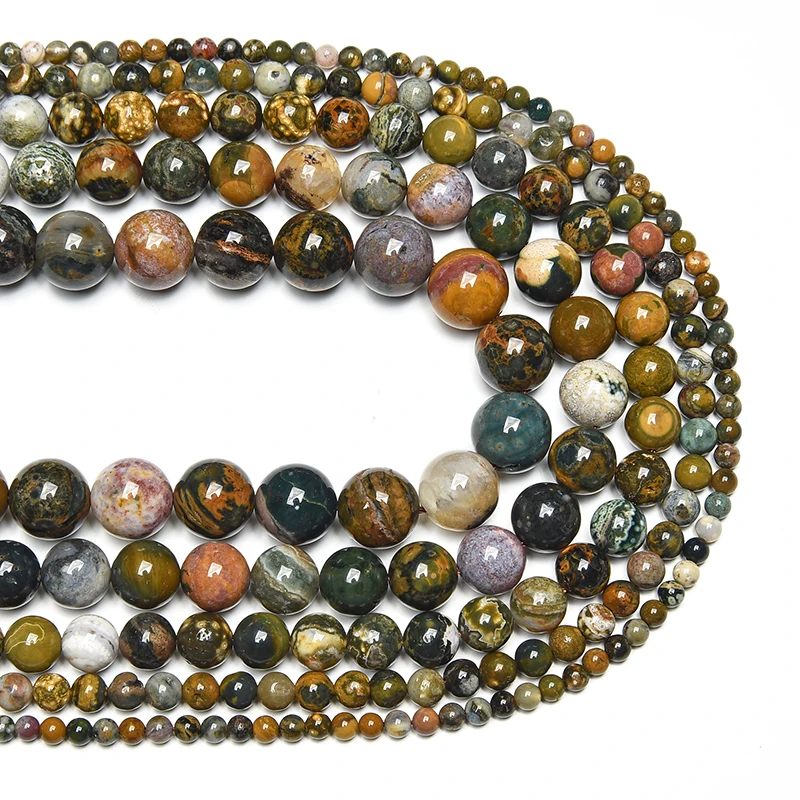 4m6m8m Großhandel runde natürliche Ozean Achat Jaspis Stein Perlen natürliche Edelstein Perlen DIY lose Perlen für Schmuck machen Strang – Detail 1