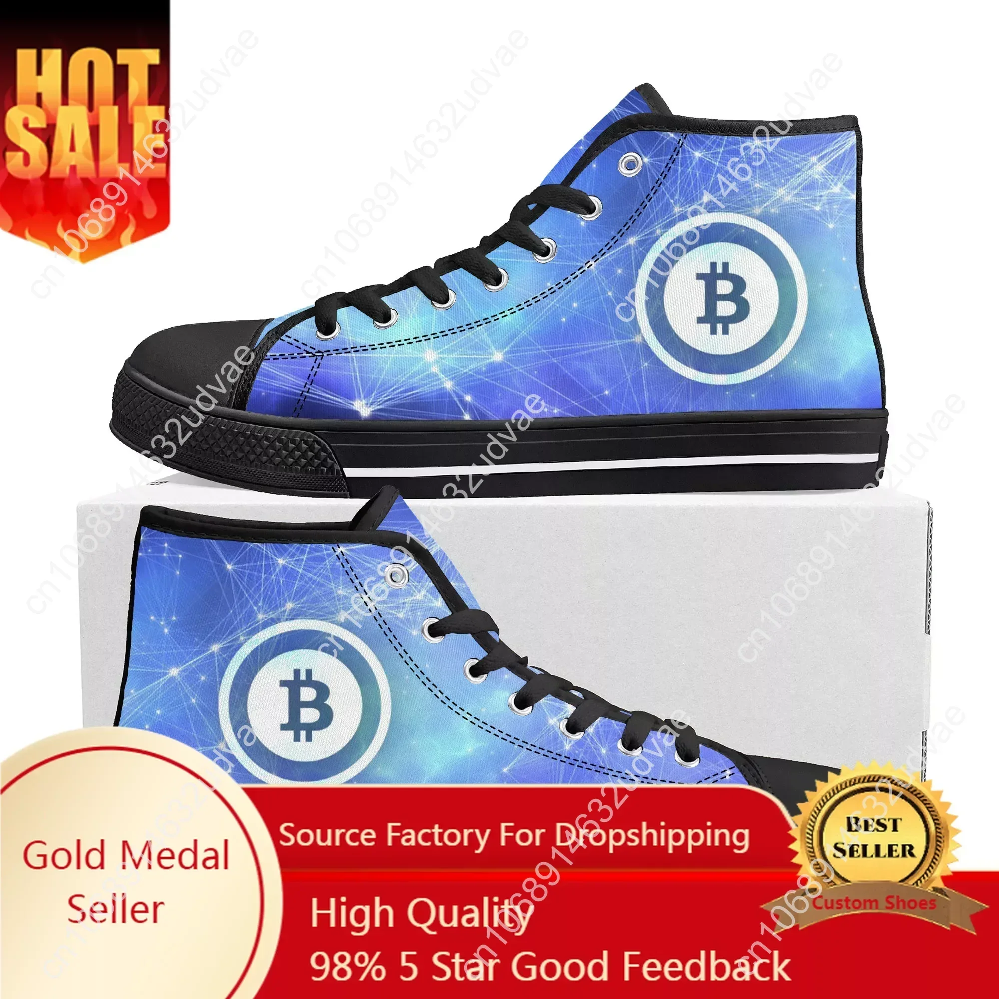 Bitcoin Cryptocurrency Miner BTC Coin High Top Sneakers Mens Womens Canvas Sneaker Casual Couple Shoes Custom Shoe