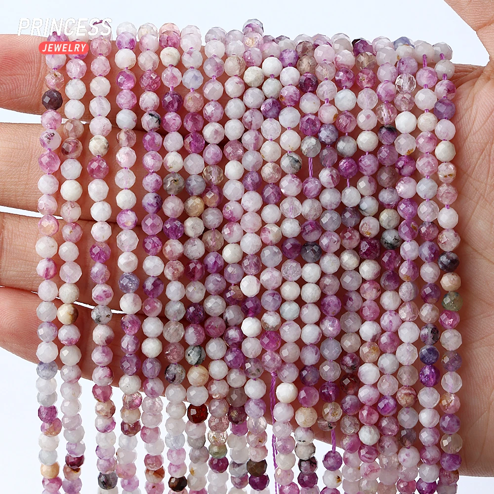 A+ Natuurlijke Paarse Lepidoliet Facet 3mm 4mm Facet Kralen Losse Edelsteen Kralen voor Sieraden Maken Kristal kralen DIY Accessoires