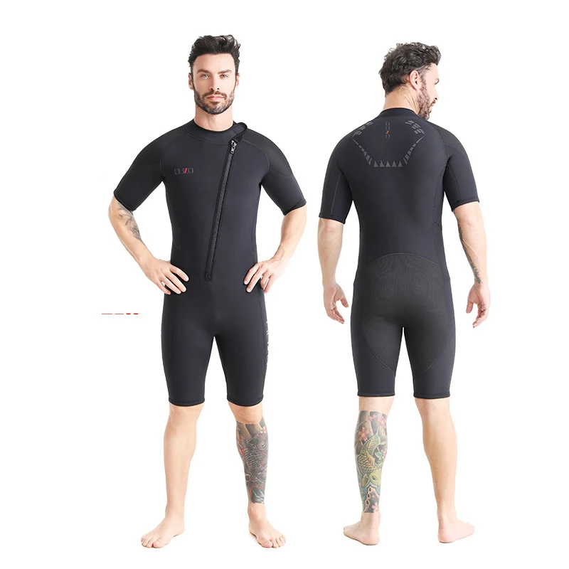 Mens Shorty Wetsuits，3mm Neoprene Wetsuits for Men，Back Zip One-piece UV Protection Suit for Surfing Snorkeling g Diving Swim