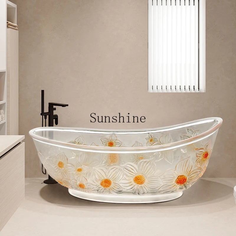 Light luxury high-end transparent crystal household bathtub adult independent integrated molding bath tub simple