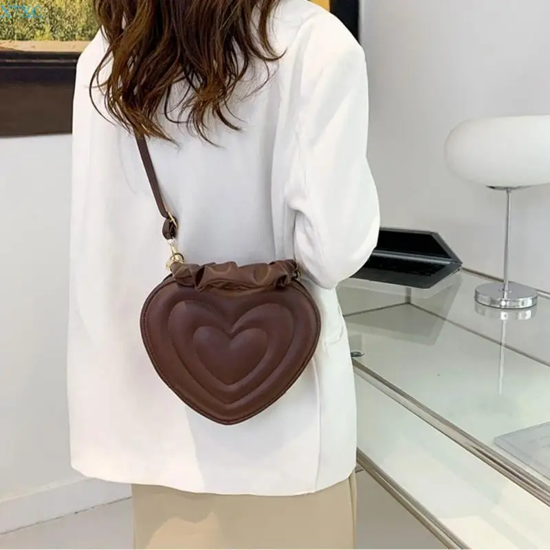 X7XC PU Leather Crossbody Bag Fashion Women Heart Small Shoulder Handbag