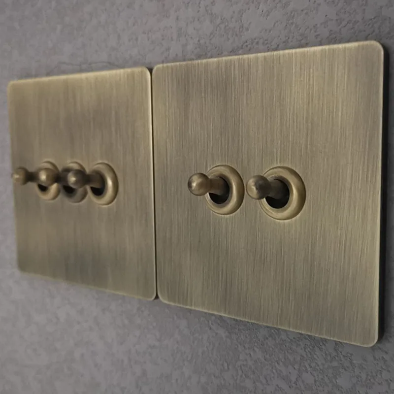 Retro 86 Type Green Bronze Brushed Antique Metal Lever 1-4 Gang 2 Way Wall Light Toggle Switch Stainless Steel Panel