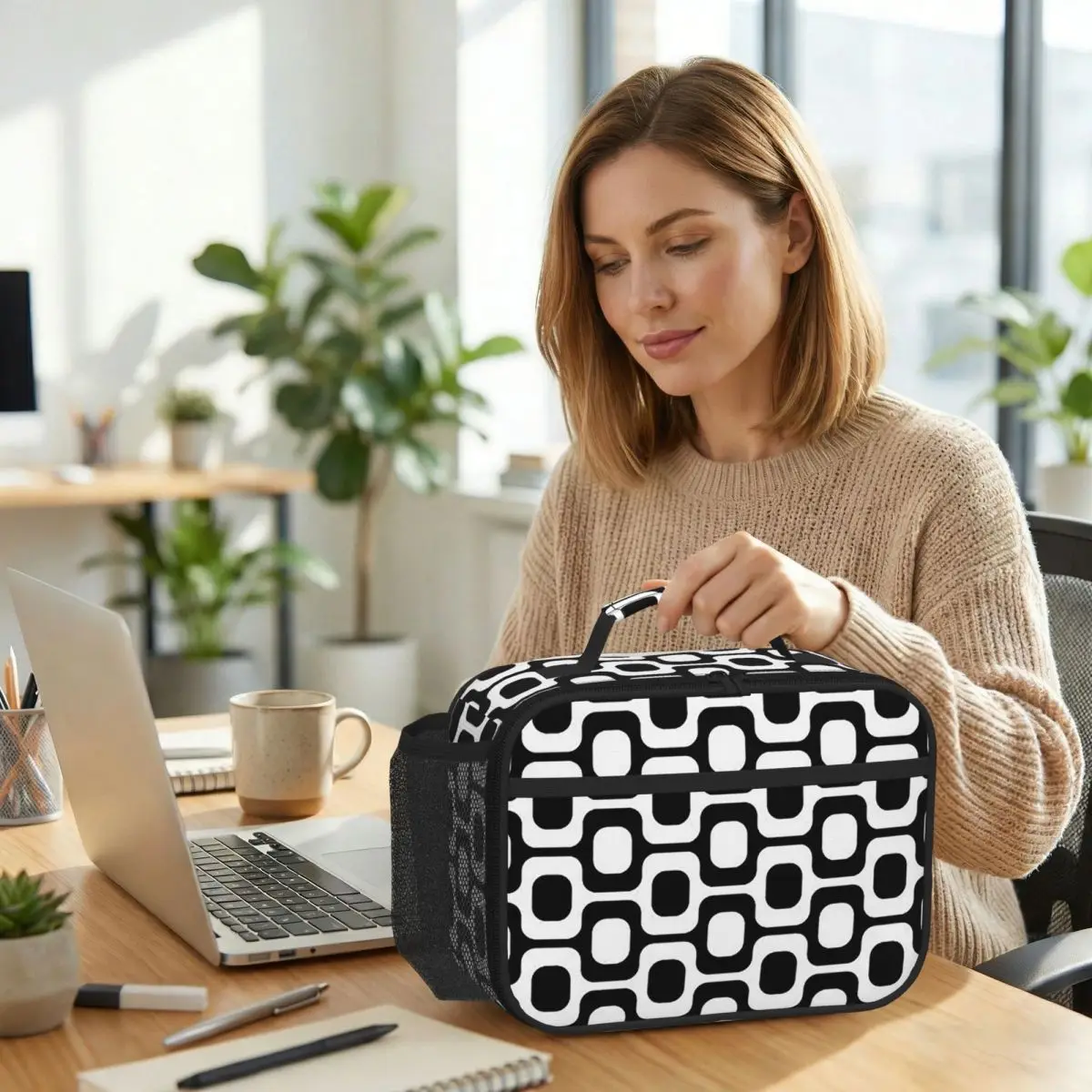Bolsa térmica para el almuerzo Ipanema en blanco y negro para mujer, caja térmica para comida de oficina, contenedor portátil para el almuerzo
