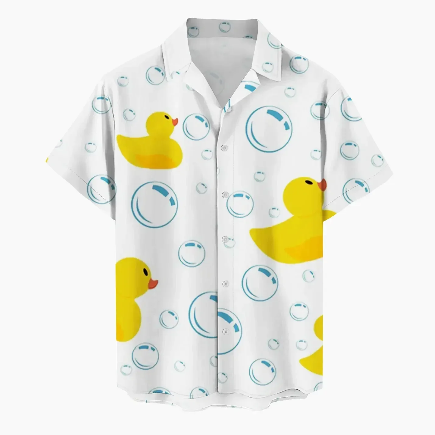 

Summer New Men's Shirt 3D Cartoon Duck Print Fashion Button Short Sleeved Streetwear Shirt Men's Hawaiian T-shirt