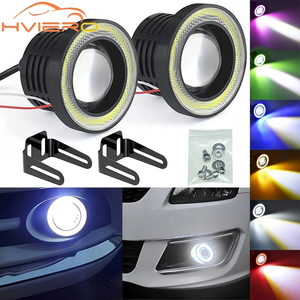 2Pcs Auto 30W Car Driving DRL Fog Lights COB Angel Eye 64/76/89mm Ambient Lamps Waterproof Daytime Running Bulb Headlight DC 12V