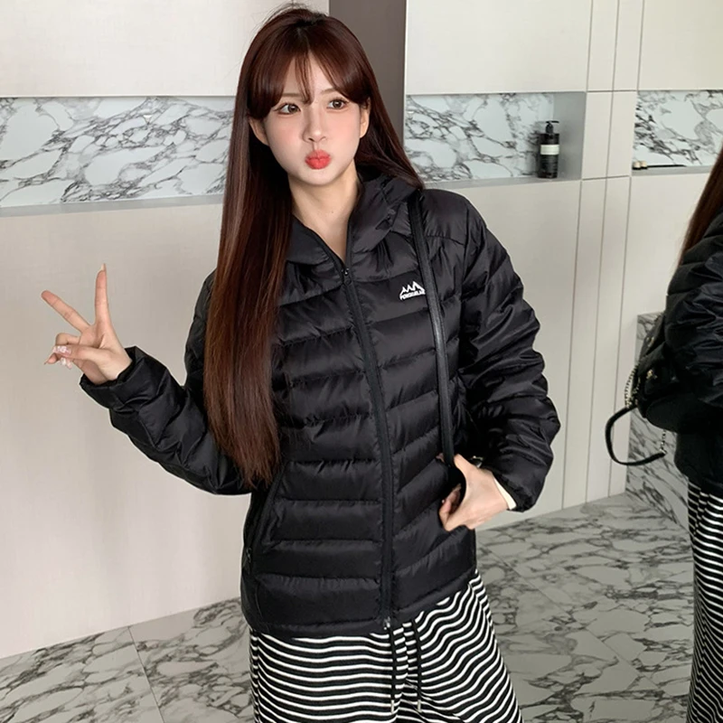 Lightweight Down Cotton Jackets Women Autumn Winter Warm Long Sleeve Hooded Parkas Woman Solid Zipper Up Short Cotton Parkas