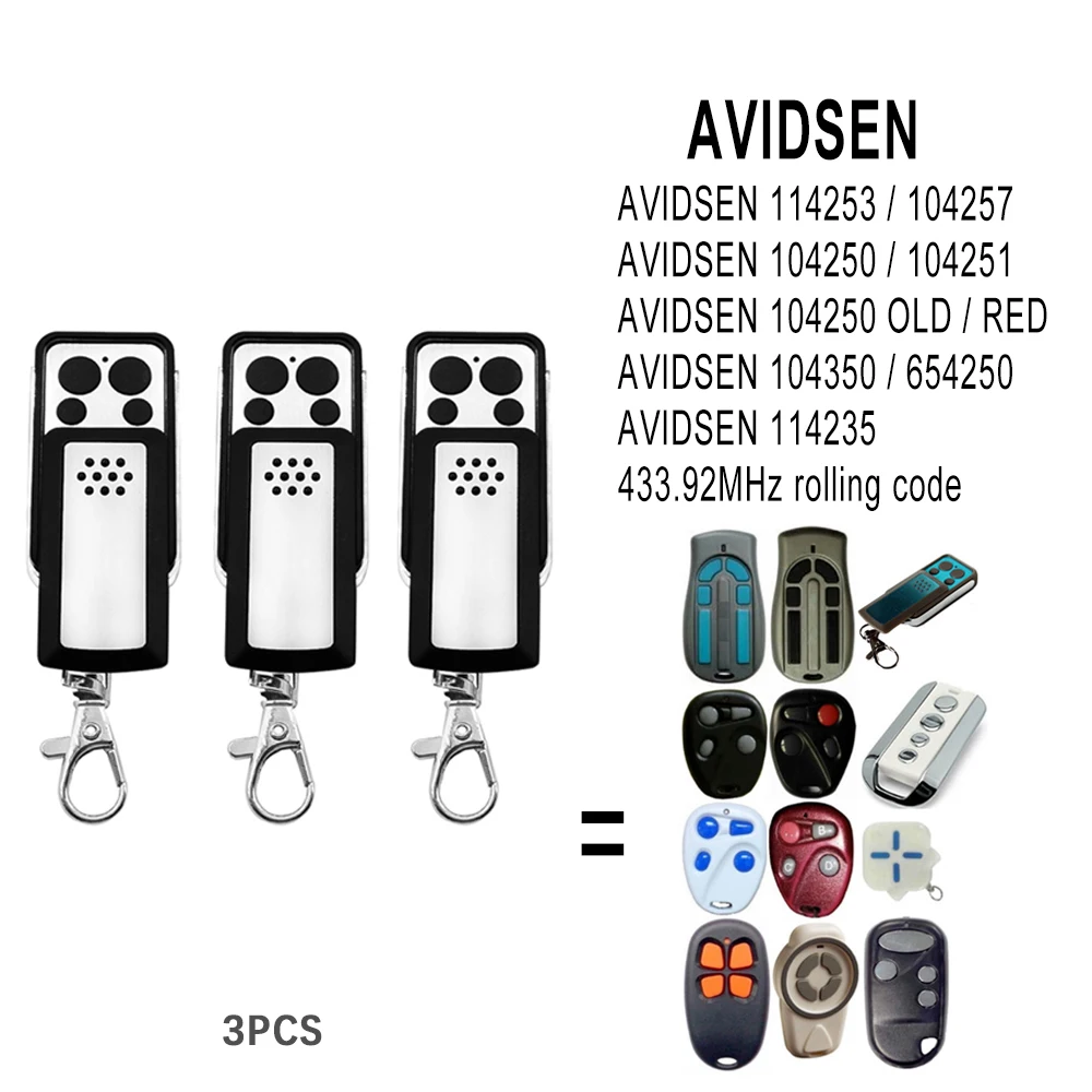 

3pcs AVIDSEN 114253 104250 104251 104257 104350 104700 614701 654250 654300 Garage Door Remote Control 433.92MHz Transmitter