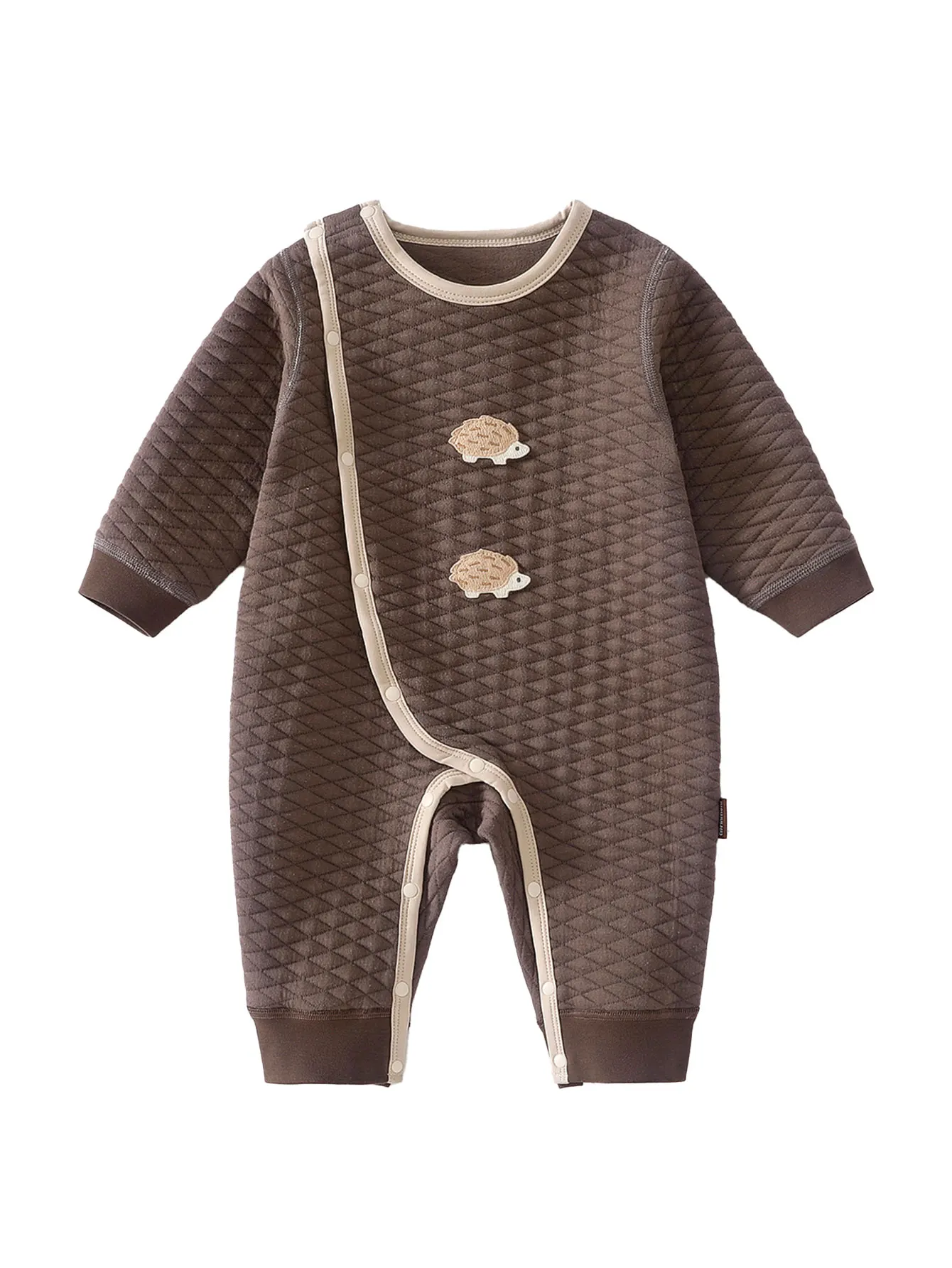 

Baby Quilted Jumpsuit, Warm Cotton Infant Romper with Hedgehog Embroidery, Long Sleeve Full Snap Onesie for Fall Winter