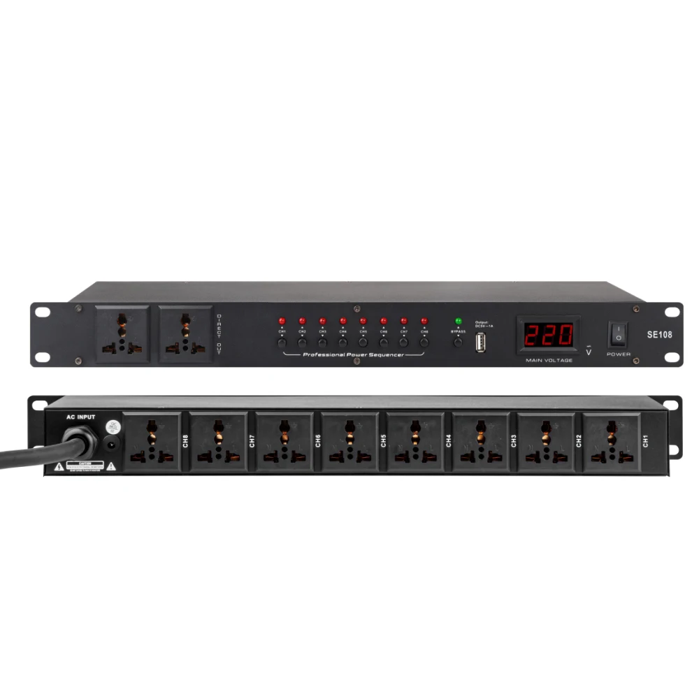 SE108 Professional 10 Outlet Power Sequencer Controller Regulator Surge Protector Power Regulator Light Emitting Diode Display