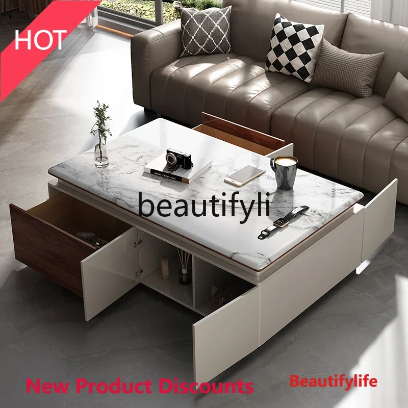 DD45 Natural Marble Solid Wood Coffee Table Light Luxury Villa Living Room Small Apartment High-End Feel
