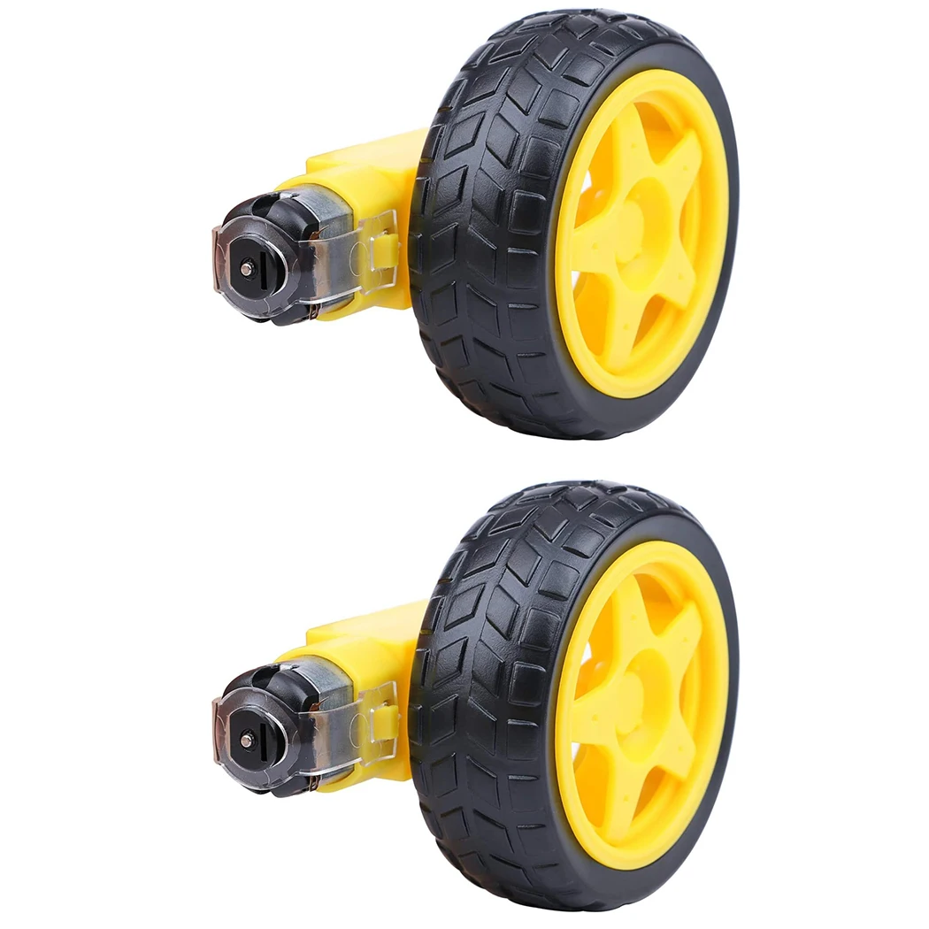 2PCS TT Motor with Leads, DC Motor DC 3-6V Gearbox Motor Dual Shaft 1:48 Motor with Tire Wheel Kit for Arduino DIY Smart RC Car