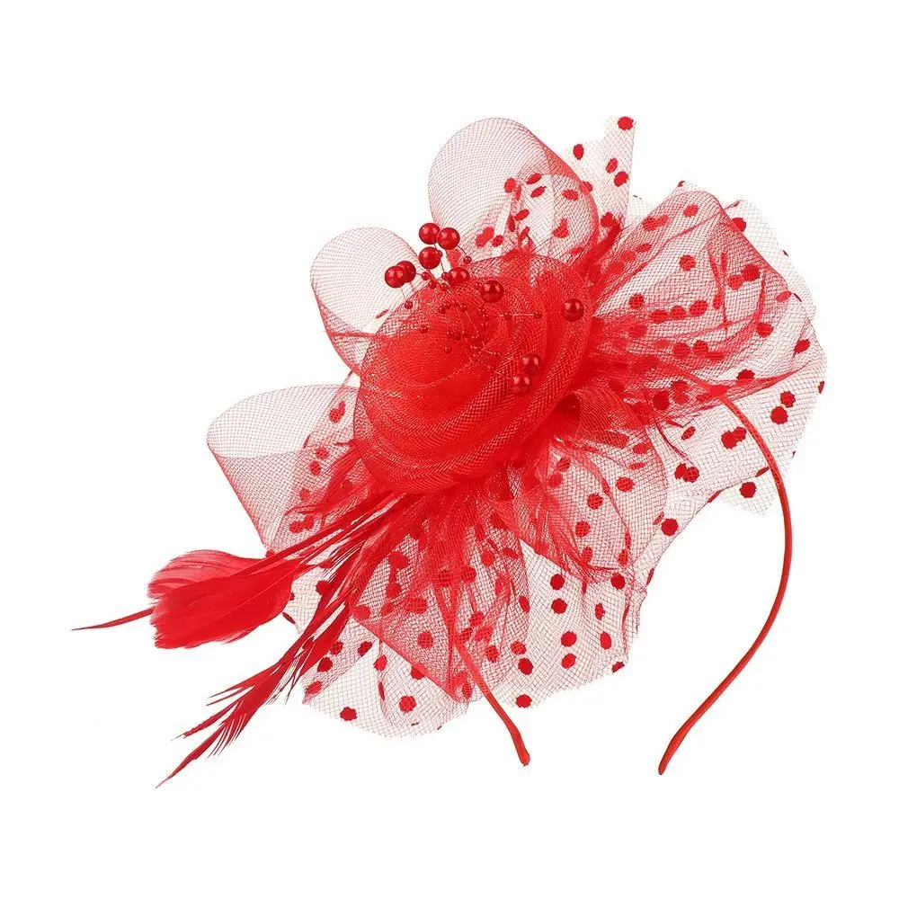 Mesh Flowers Feathers Hat Hair Accessories Organza Fascinators Hat with Hair Clip Bridal Headwear Cocktail Wedding view 2