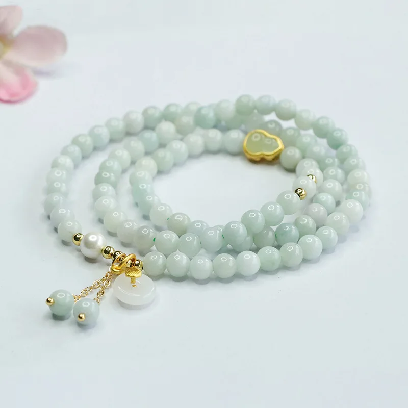 Natürliches, echtes Jade-Kürbis-Armband mit mehreren Kreisperlen, Jadeit-Halskette, Schmuck, Designer-Luxus-Vintage-Armband für Frauen, Glücksbringer