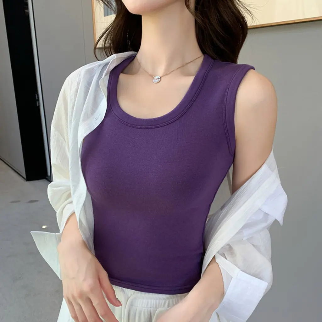 

Women's 358 Wide Shoulder Camisole Summer Slimming U-Neck I-Shaped Bottoming Top Inner Wear Outer Wear Covering Breasts