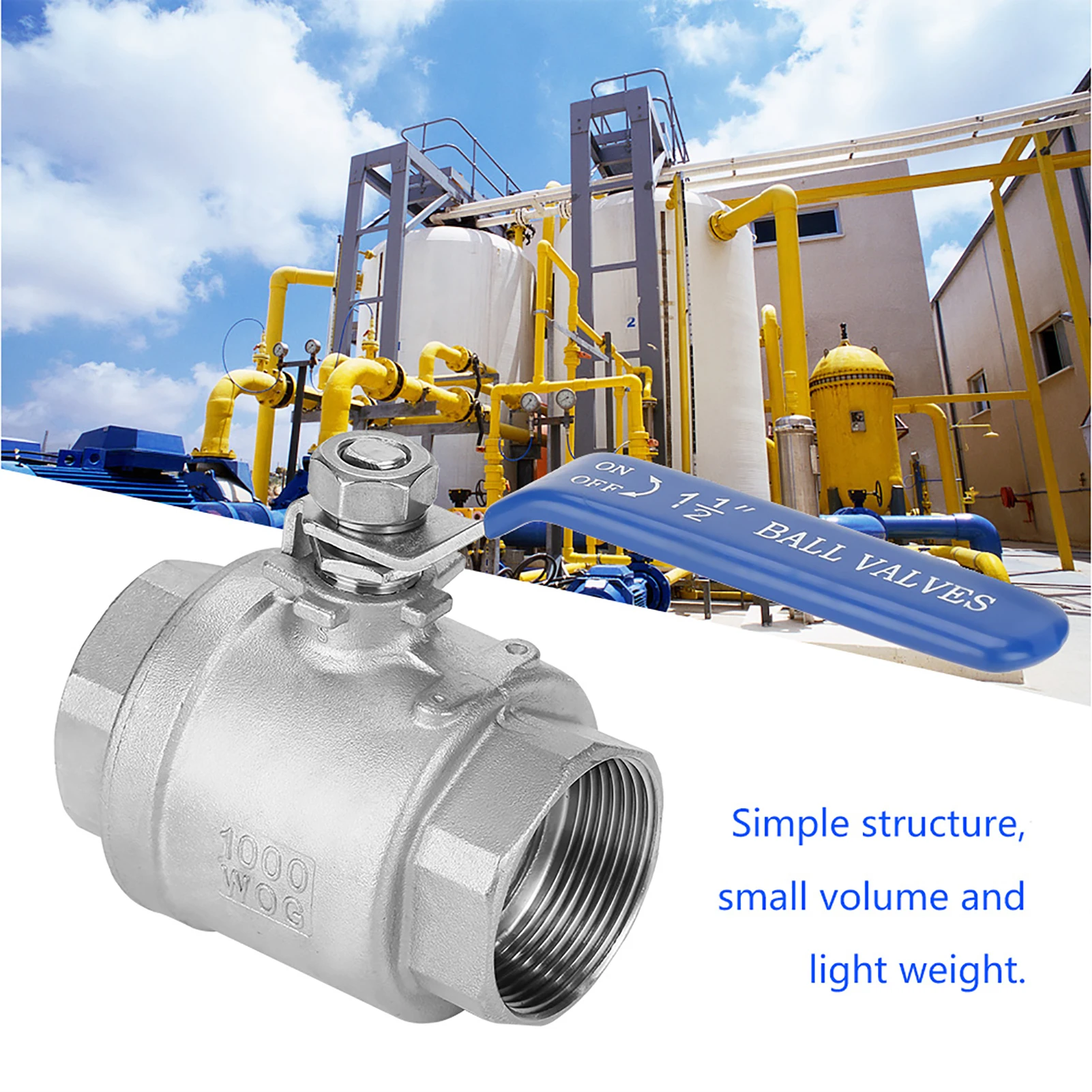 304 Stainless Steel Two Piece Full Port Female Thread  Valve 1‑1/2