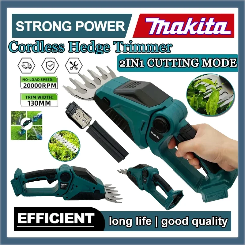 

Makita Cordless Hedge Trimmer 2-in-1 Mini Handheld Electric Grass Shears Operated Shrubbery Trimmer for Garden 18V Battery