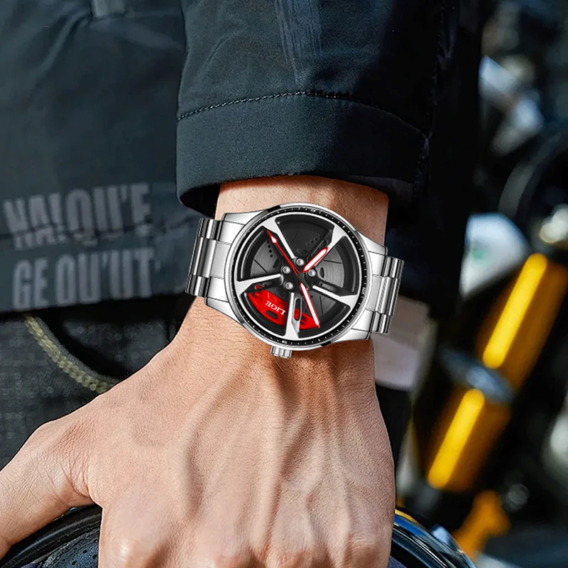 LIGE Creative Wheel Design Watch Men Fashion Sport Car Rim Waterproof Watches For Men Top Brand Luxury Luminous Quartz Men Watch