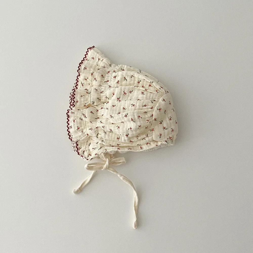 

Fashion Pure Cotton Baby Hat Breathable Dot Flower Printed Beanie Hat Thin Palace Hat Photography Prop