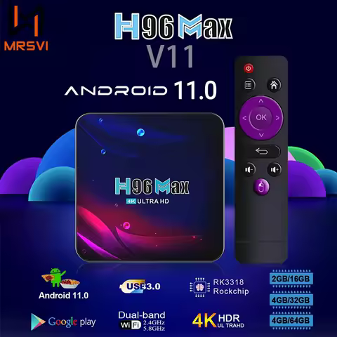 MRSVI H96 Max Android TV Box V11 Android11 Quad Core 4GB 64GB Rockchip 3318 HD 4K 3D Video 5G Dual WiFi Media Player Set Top Box