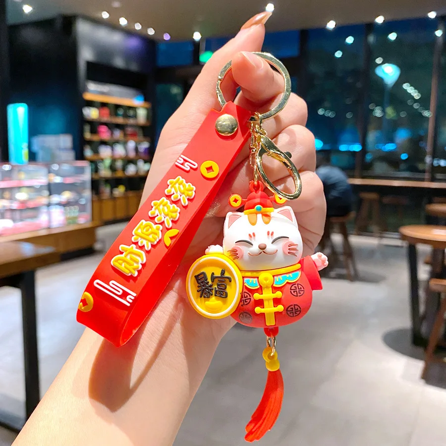 Handmade DIY Craft Rhinestone Lucky Cat Tassels Cartoon Cat Keychain Cute Bag Charm Holder Cartoon Resin Key Chain K4885