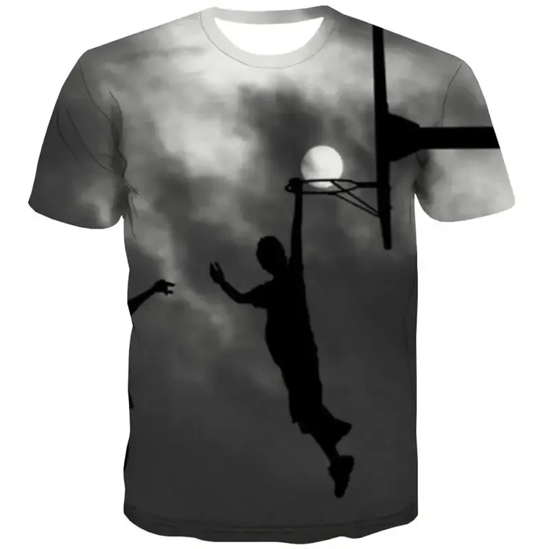 

Men's Outdoor Fitness Sports Basketball Pattern 3d Printed Round Neck Short Sleeve Loose Breathable Large Size Casual Shirt