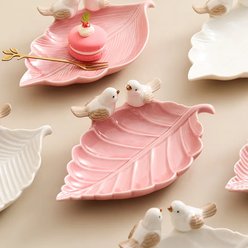 New Cute Bird Dim Sum Tray Ceramic Jewelry Storage Tray Creative Shelf Dim Sum Tray Home Tea Table Desktop Decoration Gifts