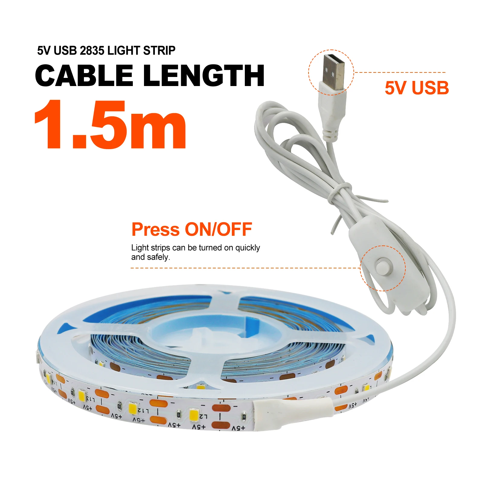 DC 5V USB Led Strip Pink/Yellow/White/Warm White/Red/Blue/Green Flexible Ribbon Tape Backlight 50CM 1M 2M 4M 5M