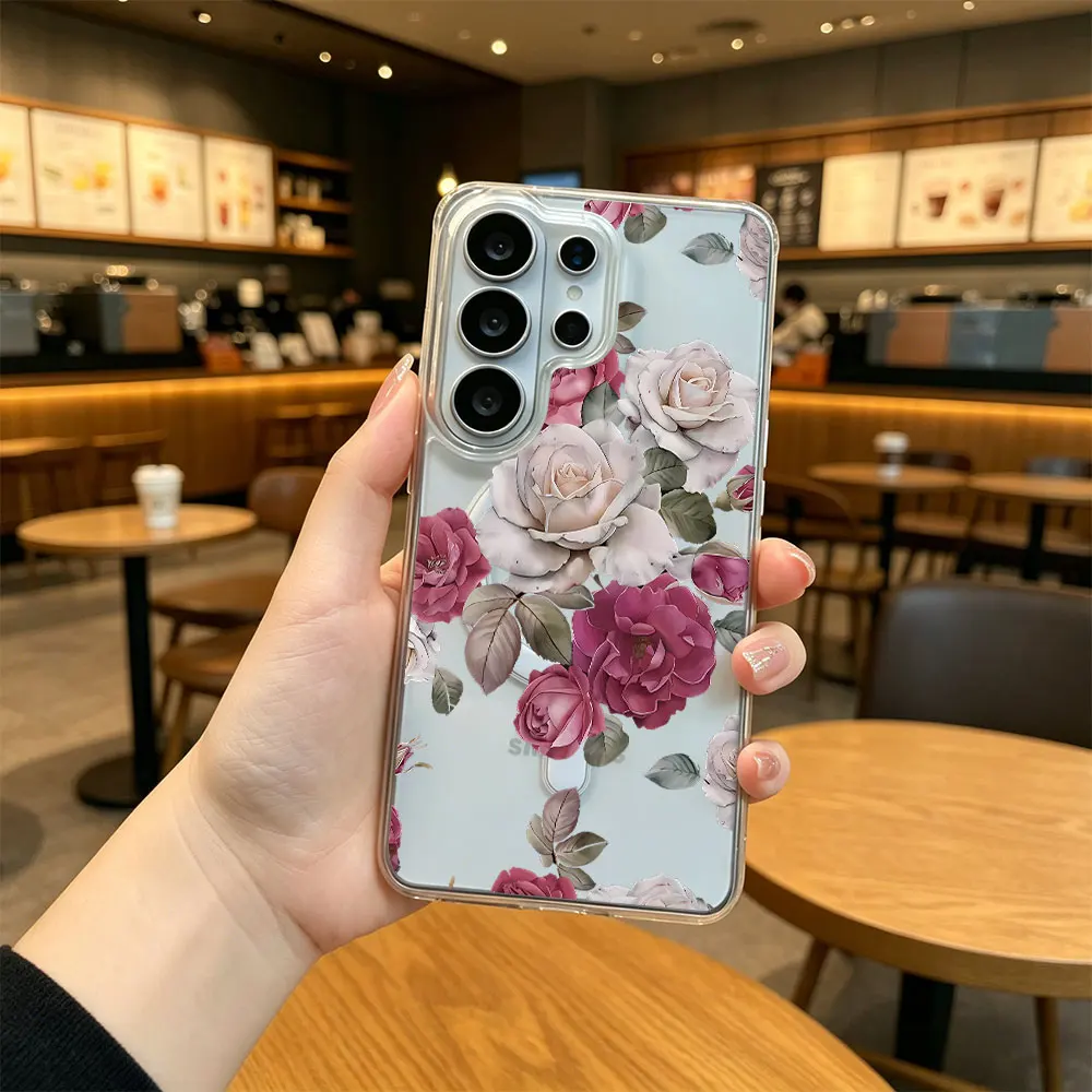 Floral Printed Magnetic Phone Case For Samsung Galaxy S26 S25 S24 S23 S22 S21 Ultra Plus Edge S20 FE S20 FE2022 5G Magsafe Cover