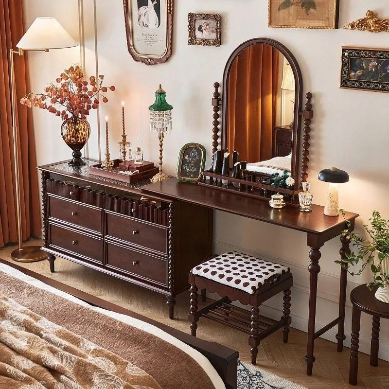 French retro solid wood dresser and chest integrated, rotatable small apartment c