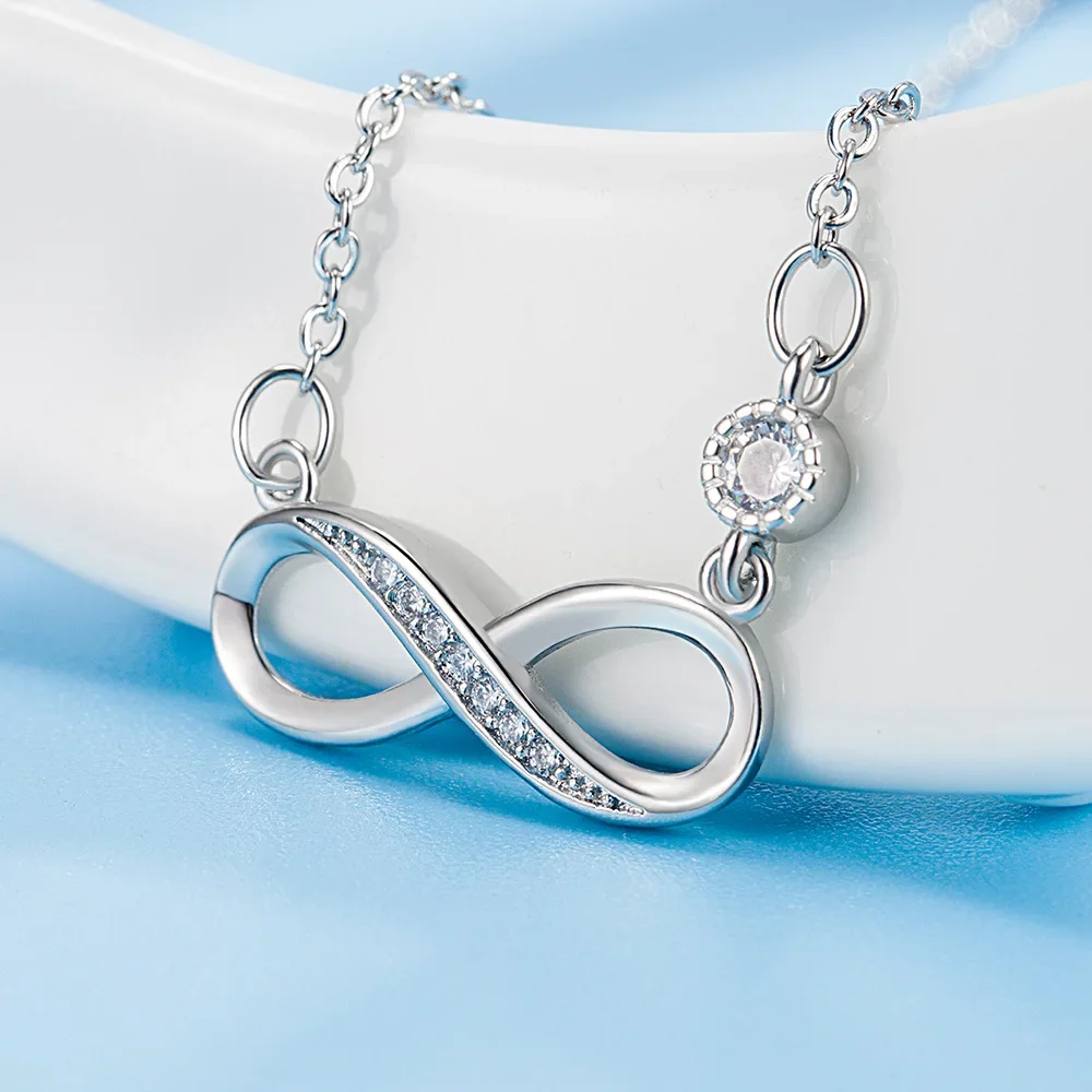 Fashion Female Necklace Sterling Silver color Infinite Love 8-word Pendant Necklace for Women Micro Single Zircon Clavicle Chain